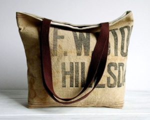 Beautiful tote bag made from recycled hessian coffee bags for sale at quest coffee.com.au