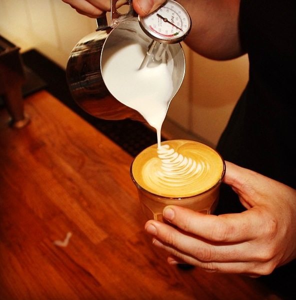 Latte made at Quest Coffee Roasters