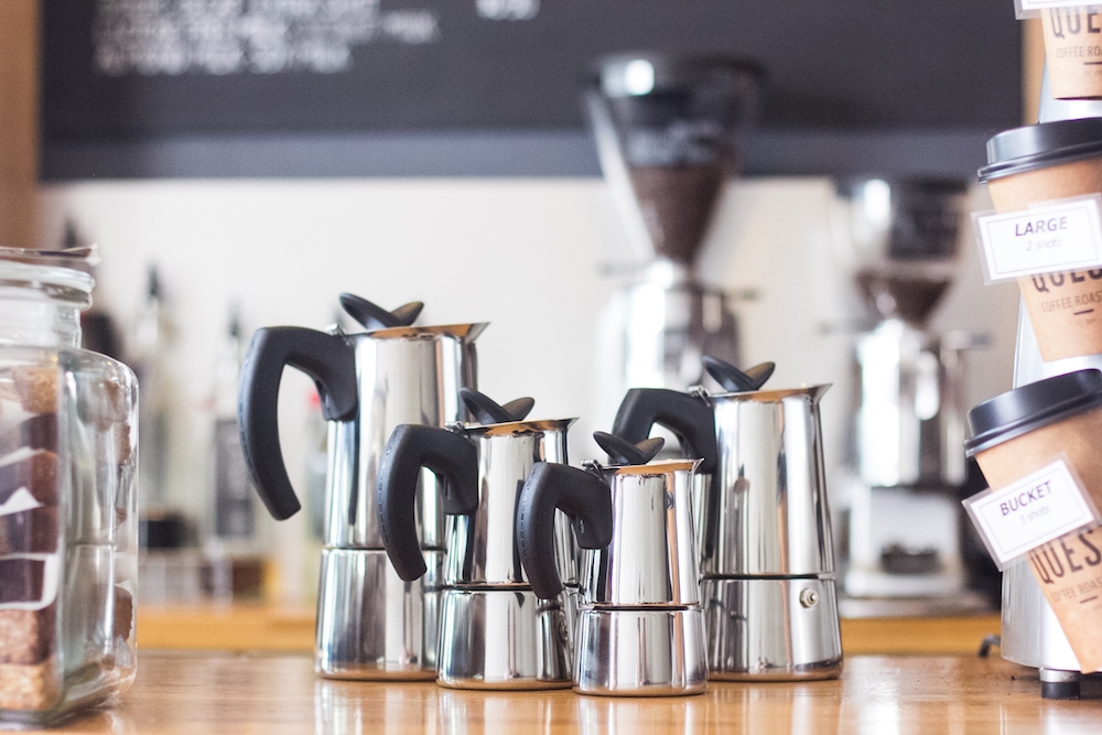 Quest Coffee Roasters Italian Bialetti Stainless Steel Stovetop