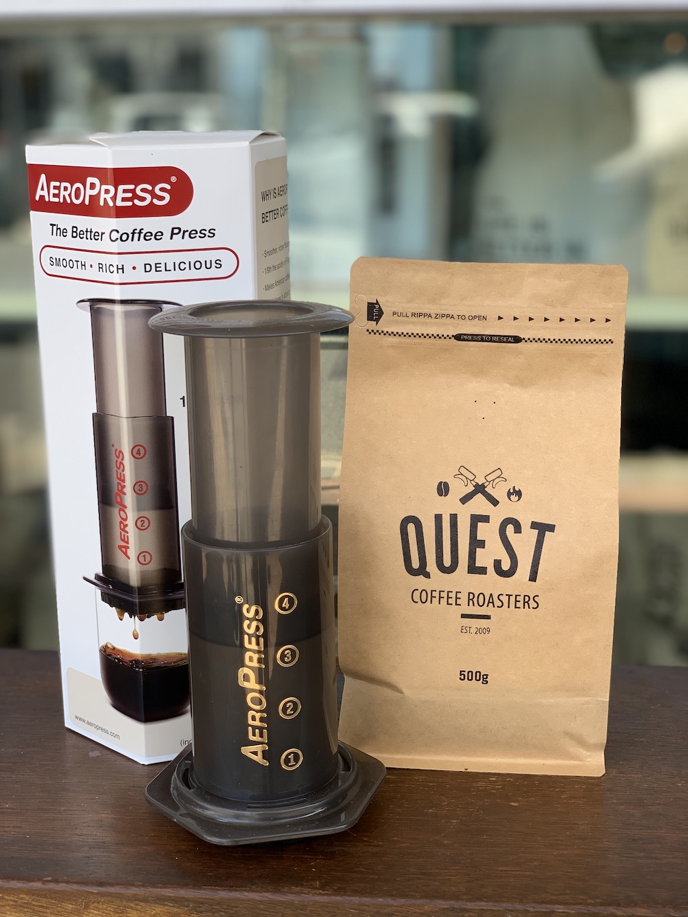 Aeropress and bean bundle Quest Coffee Roasters
