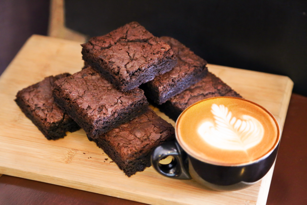 A stack of double choc brownies